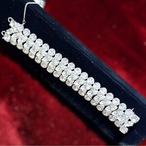 Vintage Eisenberg Ice Wide 3 Row Crystal Statement Bracelet (EUC)